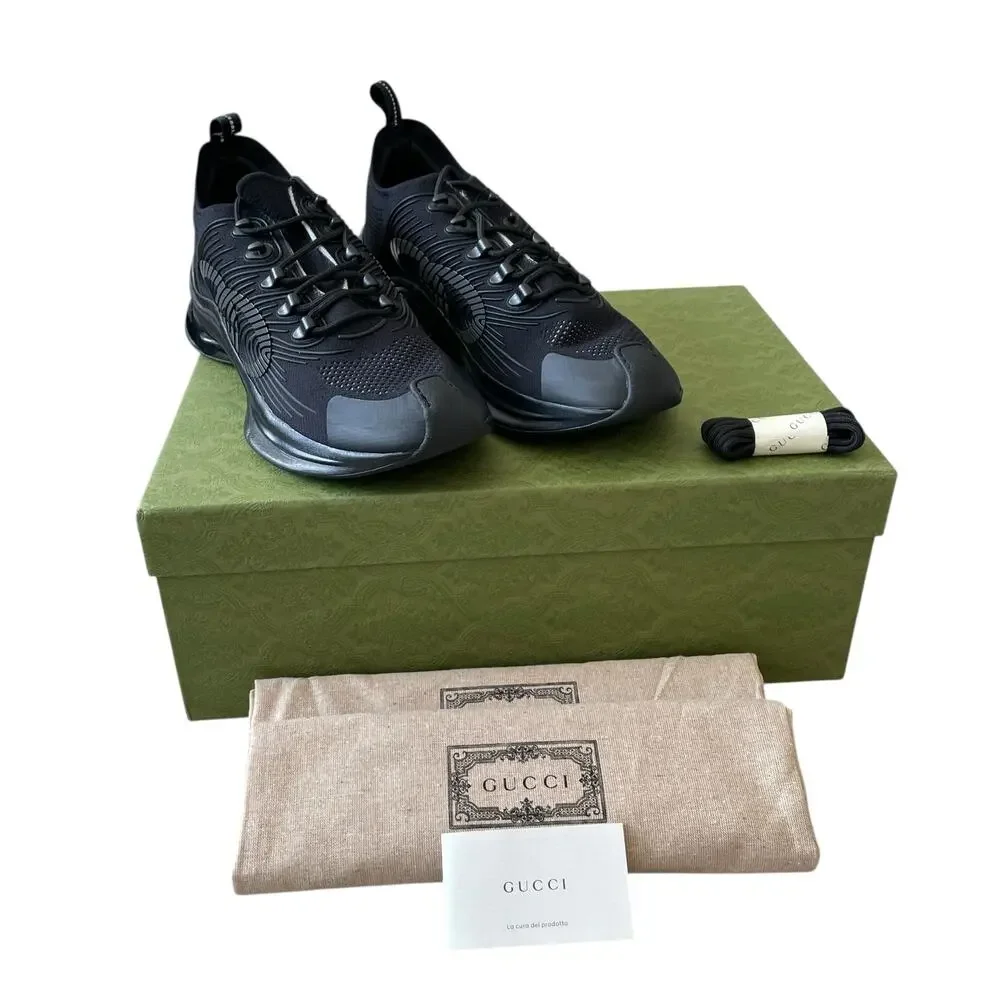 Gucci Run Sneaker Interlocking G Black Technical Knit Men's Size 12.5 US 13 NEW
